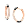 Thumbnail Image 0 of 0.31 CT. T.W. Diamond Black Enamel Hoop Earrings in Sterling Silver with 14K Rose Gold Plate