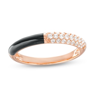 0.24 CT. T.W. Diamond Black Enamel Band in Sterling Silver with 14K Rose Gold Plate