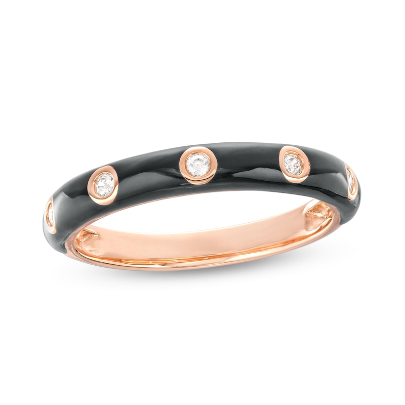 0.089 CT. T.W. Diamond Station Black Enamel Band in Sterling Silver with 14K Rose Gold Plate|Peoples Jewellers