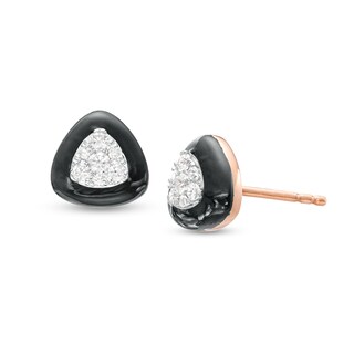 0.23 CT. T.W. Triangular Multi-Diamond Black Enamel Frame Stud Earrings in Sterling Silver with 14K Rose Gold Plate