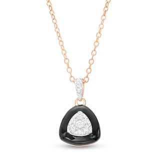 0.19 CT. T.W. Triangular Multi-Diamond Black Enamel Frame Pendant in Sterling Silver with 14K Rose Gold Plate