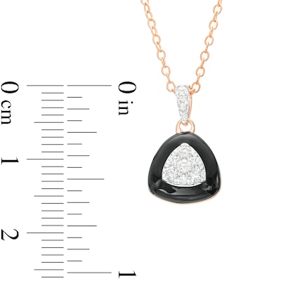 0.19 CT. T.W. Triangular Multi-Diamond Black Enamel Frame Pendant in Sterling Silver with 14K Rose Gold Plate