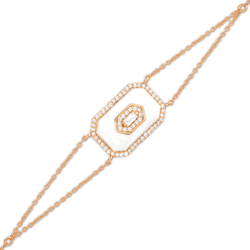 0.20 CT. T.W. Baguette Diamond Octagonal Frame White Enamel Bracelet in Sterling Silver with 14K Rose Gold Plate|Peoples Jewellers
