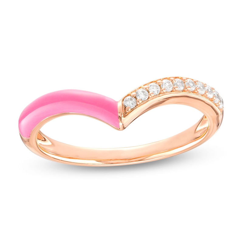 0.09 CT. T.W. Diamond Pink Enamel Chevron Ring in Sterling Silver with 14K Rose Gold Plate