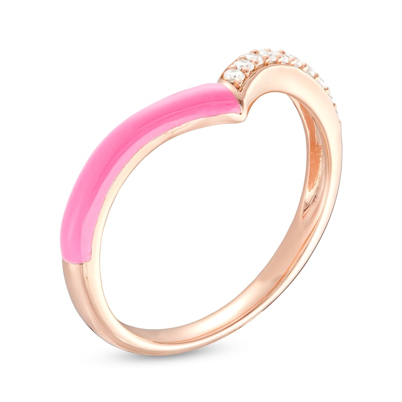 0.09 CT. T.W. Diamond Pink Enamel Chevron Ring in Sterling Silver with 14K Rose Gold Plate