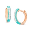 Thumbnail Image 0 of 0.09 CT. T.W. Diamond Aqua Blue Enamel Hoop Earrings in Sterling Silver with 14K Rose Gold Plate