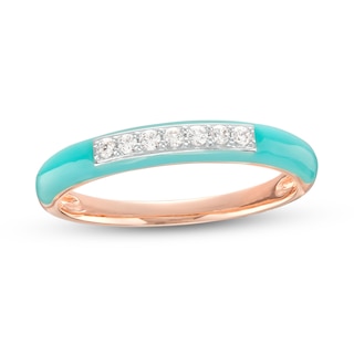 0.09 CT. T.W. Diamond Channel-Set Aqua Blue Enamel Band in Sterling Silver with 14K Rose Gold Plate