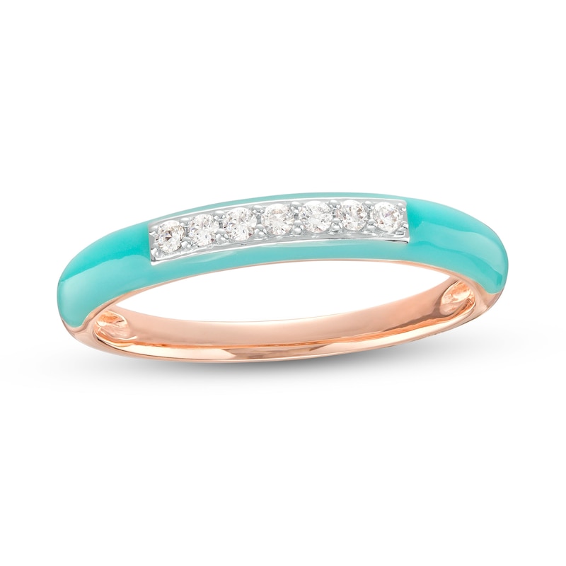 0.09 CT. T.W. Diamond Channel-Set Aqua Blue Enamel Band in Sterling Silver with 14K Rose Gold Plate|Peoples Jewellers