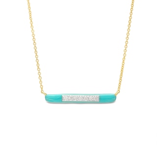 0.09 CT. T.W. Diamond Aqua Blue Enamel Horizontal Bar Necklace in Sterling Silver with 14K Gold Plate