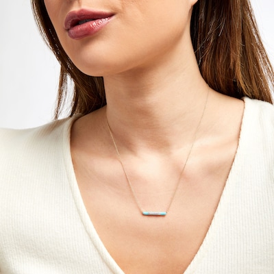 0.09 CT. T.W. Diamond Aqua Blue Enamel Horizontal Bar Necklace in Sterling Silver with 14K Gold Plate