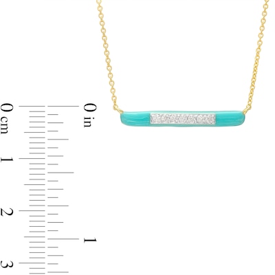 0.09 CT. T.W. Diamond Aqua Blue Enamel Horizontal Bar Necklace in Sterling Silver with 14K Gold Plate