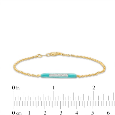 0.09 CT. T.W. Diamond Aqua Blue Enamel Horizontal Bar Bracelet in Sterling Silver with 14K Gold Plate