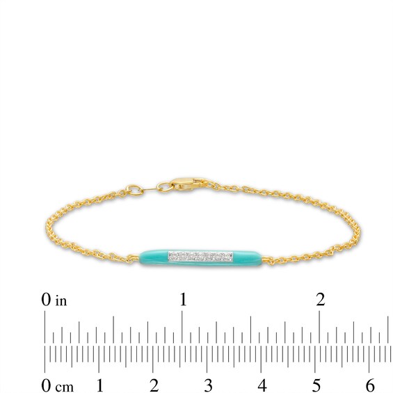 0.09 CT. T.W. Diamond Aqua Blue Enamel Horizontal Bar Bracelet in Sterling Silver with 14K Gold Plate