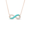 Thumbnail Image 0 of 0.09 CT. T.W. Diamond Aqua Blue Enamel Infinity Necklace in Sterling Silver with 14K Rose Gold Plate