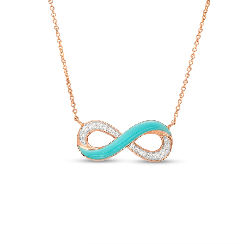 0.09 CT. T.W. Diamond Aqua Blue Enamel Infinity Necklace in Sterling Silver with 14K Rose Gold Plate