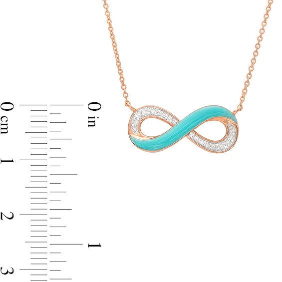 0.09 CT. T.W. Diamond Aqua Blue Enamel Infinity Necklace in Sterling Silver with 14K Rose Gold Plate