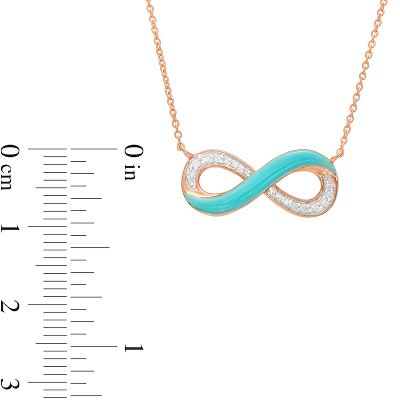 0.09 CT. T.W. Diamond Aqua Blue Enamel Infinity Necklace in Sterling Silver with 14K Rose Gold Plate|Peoples Jewellers