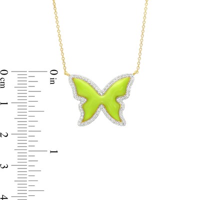 0.33 CT. T.W. Diamond Frame Yellow Enamel Butterfly Necklace in Sterling Silver with 14K Gold Plate