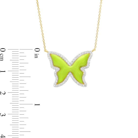 0.33 CT. T.W. Diamond Frame Yellow Enamel Butterfly Necklace in Sterling Silver with 14K Gold Plate