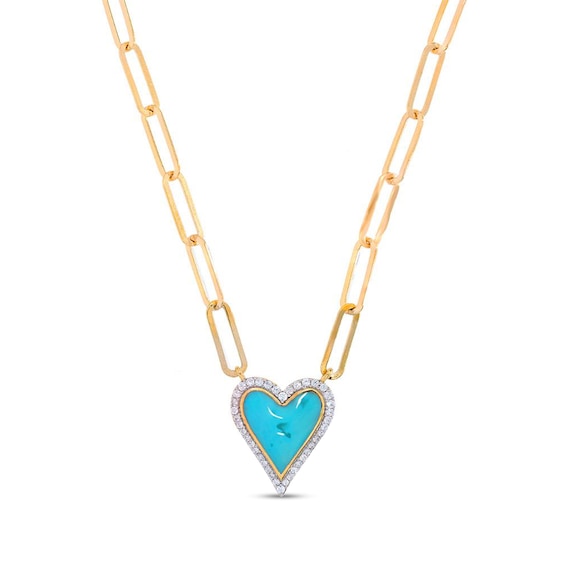 0.23 CT. T.W. Diamond Frame Blue Enamel Heart Necklace in Sterling Silver with 14K Gold Plate