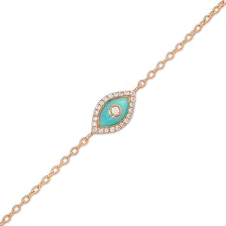 0.085 CT. T.W. Diamond Frame Blue Enamel Evil Eye Bracelet in Sterling Silver with 14K Rose Gold Plate