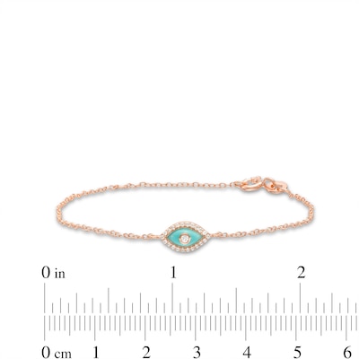 0.085 CT. T.W. Diamond Frame Blue Enamel Evil Eye Bracelet in Sterling Silver with 14K Rose Gold Plate