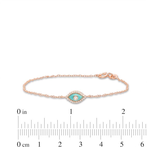 0.085 CT. T.W. Diamond Frame Blue Enamel Evil Eye Bracelet in Sterling Silver with 14K Rose Gold Plate