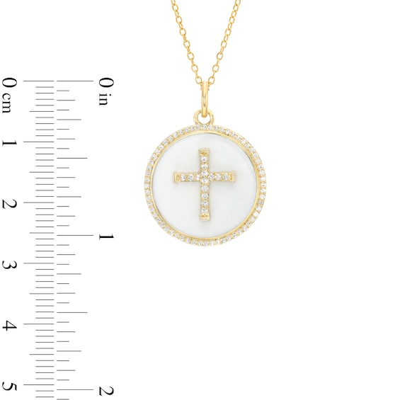 0.31 CT. T.W. Diamond Frame White Enamel Cross Circle Pendant in Sterling Silver with 14K Gold Plate