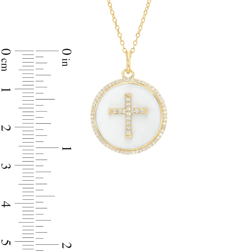 0.31 CT. T.W. Diamond Frame White Enamel Cross Circle Pendant in Sterling Silver with 14K Gold Plate|Peoples Jewellers