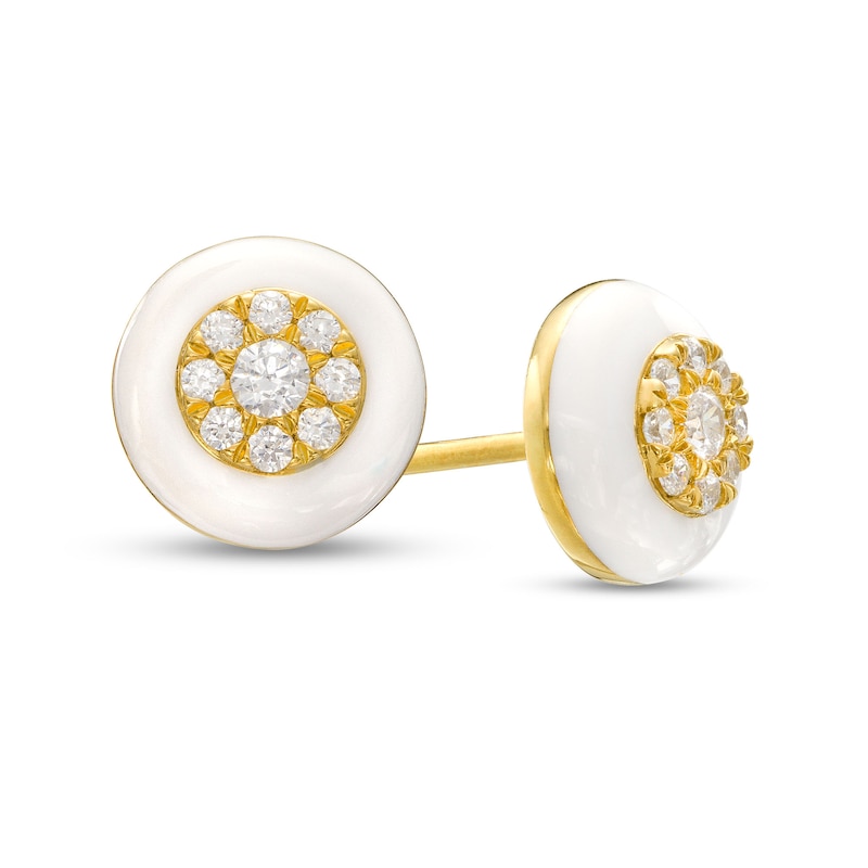 0.25 CT. T.W. Multi-Diamond White Enamel Frame Stud Earrings in Sterling Silver with 14K Gold Plate|Peoples Jewellers
