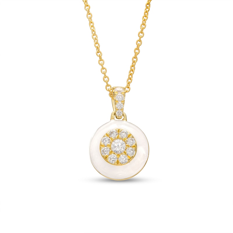 0.19 CT. T.W. Multi-Diamond White Enamel Frame Pendant in Sterling Silver with 14K Gold Plate