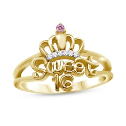 Gemstone and Diamond Accent &quot;Sweet 16&quot; Crown Split Shank Ring (1 Stone)