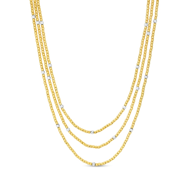 Diamond-Cut Bead Chain Triple Strand Necklace in 18K Gold|Peoples Jewellers
