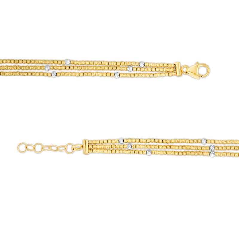 Diamond-Cut Bead Chain Triple Strand Bracelet in 18K Gold - 7.0"|Peoples Jewellers
