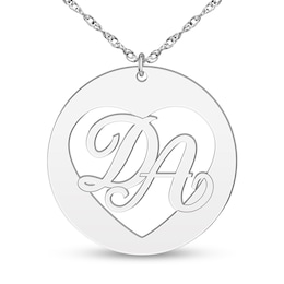 Couple's Tiered Uppercase Script Initial Cutout Heart Disc Pendant (2 Initials)