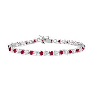 3.5mm Lab-Created Ruby and White Lab-Created Sapphire Alternating Line Bracelet in Sterling Silver - 7.25"