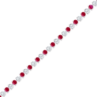 3.5mm Lab-Created Ruby and White Lab-Created Sapphire Alternating Line Bracelet in Sterling Silver - 7.25"