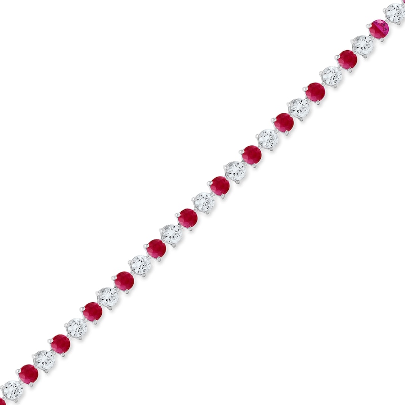 3.5mm Lab-Created Ruby and White Lab-Created Sapphire Alternating Line Bracelet in Sterling Silver - 7.25"|Peoples Jewellers