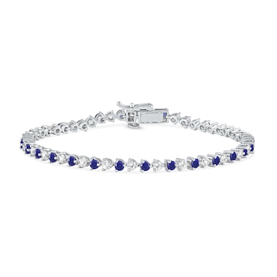 Blue and White Lab-Created Sapphire Alternating Line Bracelet in Sterling Silver - 7.25"