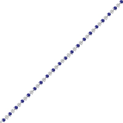 Blue and White Lab-Created Sapphire Alternating Line Bracelet in Sterling Silver - 7.25"