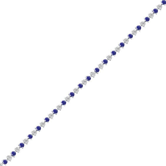 Blue and White Lab-Created Sapphire Alternating Line Bracelet in Sterling Silver - 7.25"