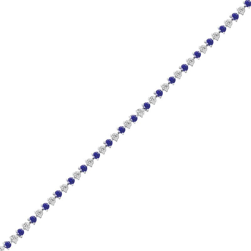 Blue and White Lab-Created Sapphire Alternating Line Bracelet in Sterling Silver - 7.25"|Peoples Jewellers
