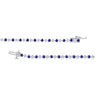 Blue and White Lab-Created Sapphire Alternating Line Bracelet in Sterling Silver - 7.25"