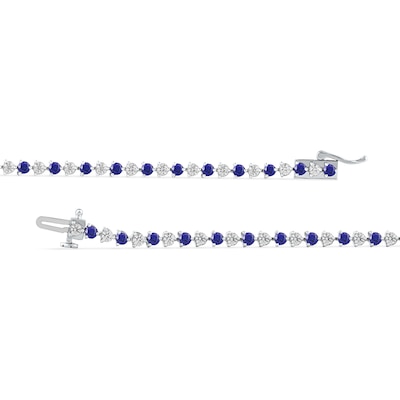 Blue and White Lab-Created Sapphire Alternating Line Bracelet in Sterling Silver - 7.25"