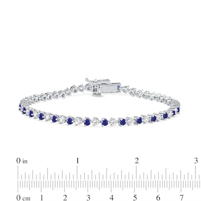 Blue and White Lab-Created Sapphire Alternating Line Bracelet in Sterling Silver - 7.25"