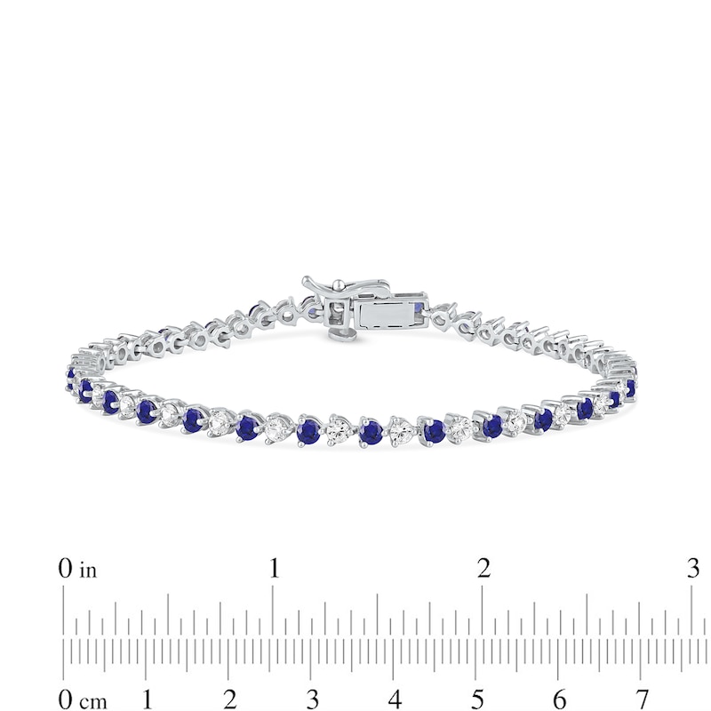 Blue and White Lab-Created Sapphire Alternating Line Bracelet in Sterling Silver - 7.25"