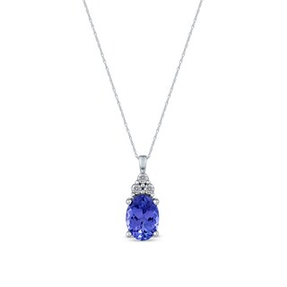 Oval Tanzanite and Diamond Accent Tri-Top Pendant in 10K White Gold