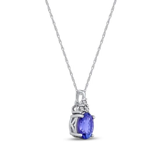 Oval Tanzanite and Diamond Accent Tri-Top Pendant in 10K White Gold