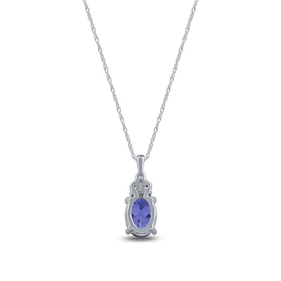 Oval Tanzanite and Diamond Accent Tri-Top Pendant in 10K White Gold