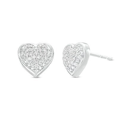 0.13 CT. T.W. Multi-Diamond Beaded Heart Stud Earrings in Sterling Silver